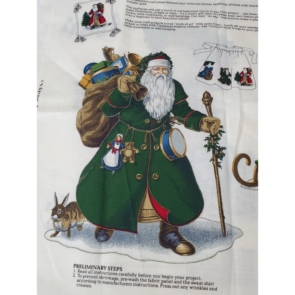 Vintage VIP Fabrics Olde Father Christmas Applique Cotton Fabric Panel Victorian